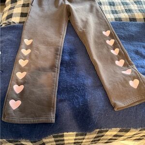 Girls' Black Sweatpants with Pink Heart Accents